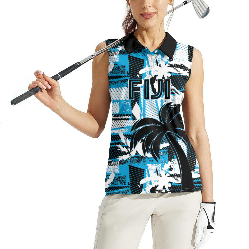 Custom Fijian Rugby Women Sleeveless Polo Shirt Grunge Palm Stylized