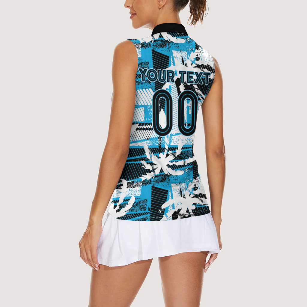 Custom Fijian Rugby Women Sleeveless Polo Shirt Grunge Palm Stylized