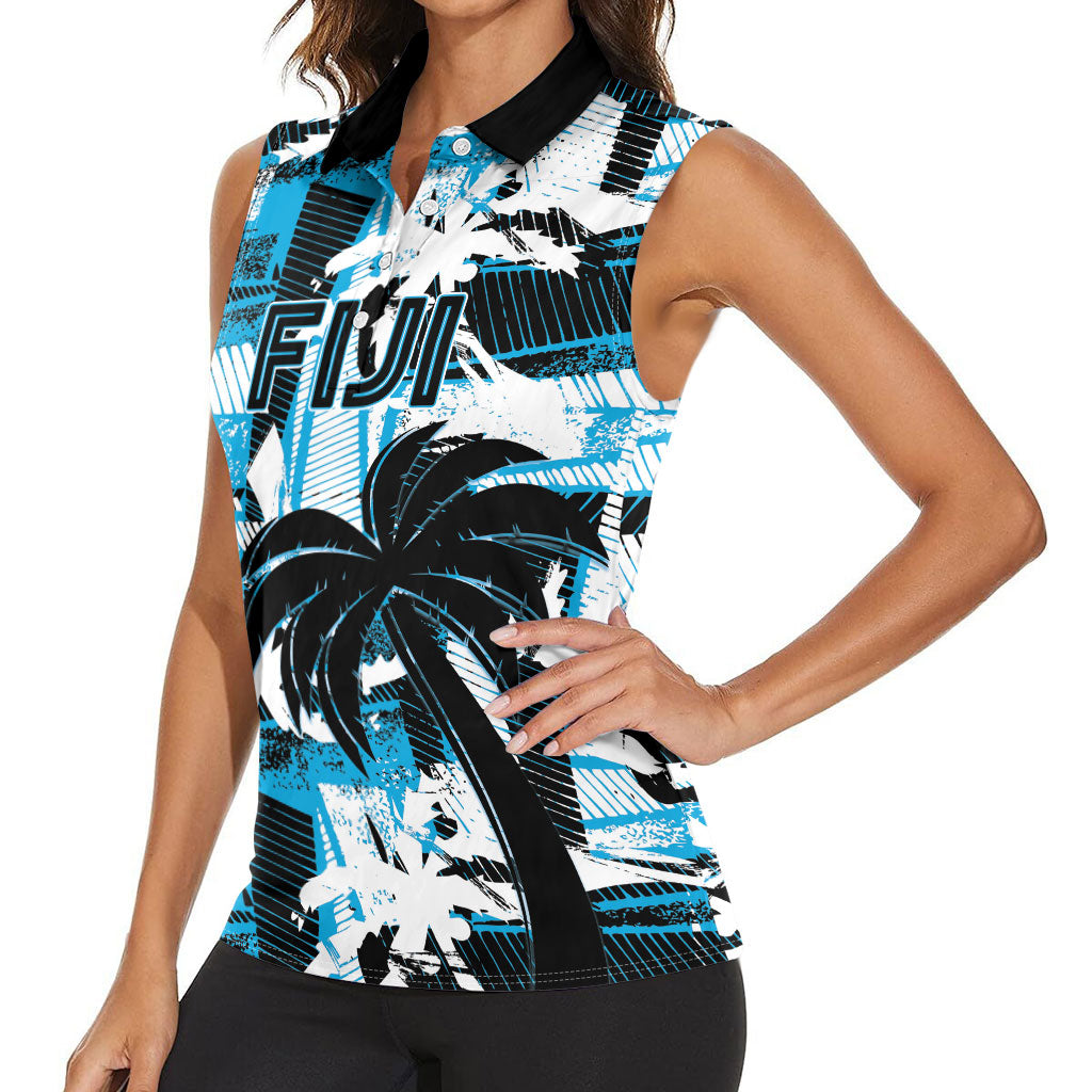 Custom Fijian Rugby Women Sleeveless Polo Shirt Grunge Palm Stylized