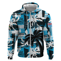 Custom Fijian Rugby Zip Hoodie Grunge Palm Stylized