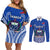 Samoa Rugby Couples Matching Off Shoulder Short Dress and Long Sleeve Button Shirts Manu Samoa Go 2023 World Cup LT01 Blue - Polynesian Pride