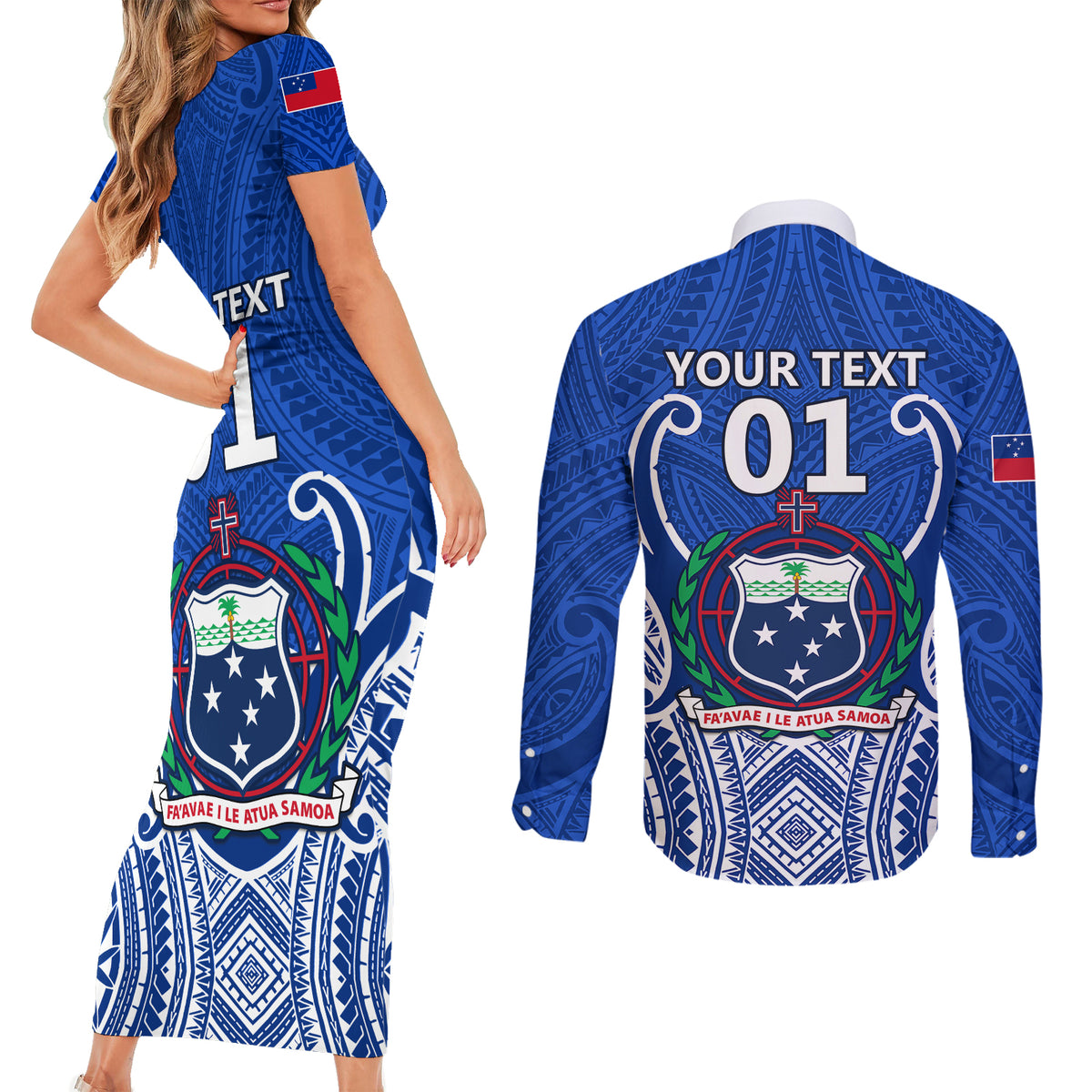 Custom Samoa Rugby Couples Matching Short Sleeve Bodycon Dress and Long Sleeve Button Shirts Manu Samoa Go 2023 World Cup LT01 - Polynesian Pride