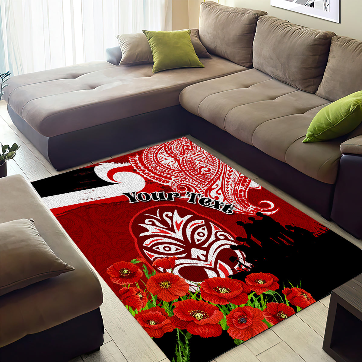 New Zealand ANZAC Waitangi Day Area Rug Lest We Forget Soldier Tiki Maori Style LT03 - Polynesian Pride