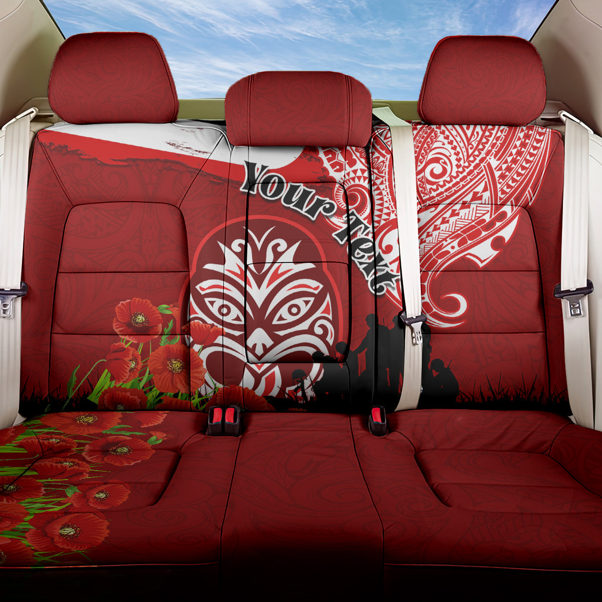 New Zealand ANZAC Waitangi Day Back Car Seat Cover Lest We Forget Soldier Tiki Maori Style LT03