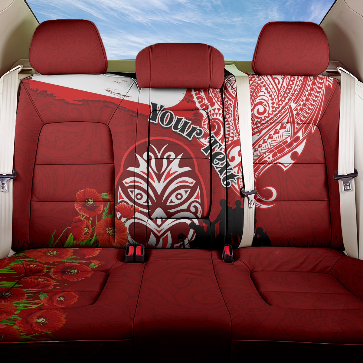 New Zealand ANZAC Waitangi Day Back Car Seat Cover Lest We Forget Soldier Tiki Maori Style LT03 One Size Red - Polynesian Pride