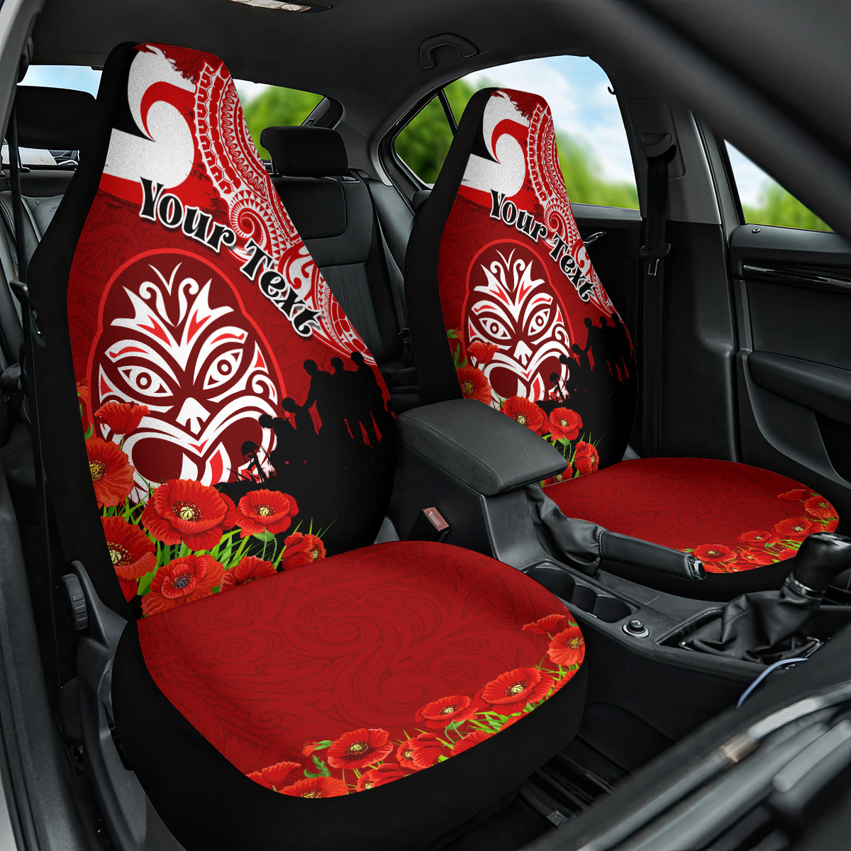 New Zealand ANZAC Waitangi Day Car Seat Cover Lest We Forget Soldier Tiki Maori Style LT03 One Size Red - Polynesian Pride