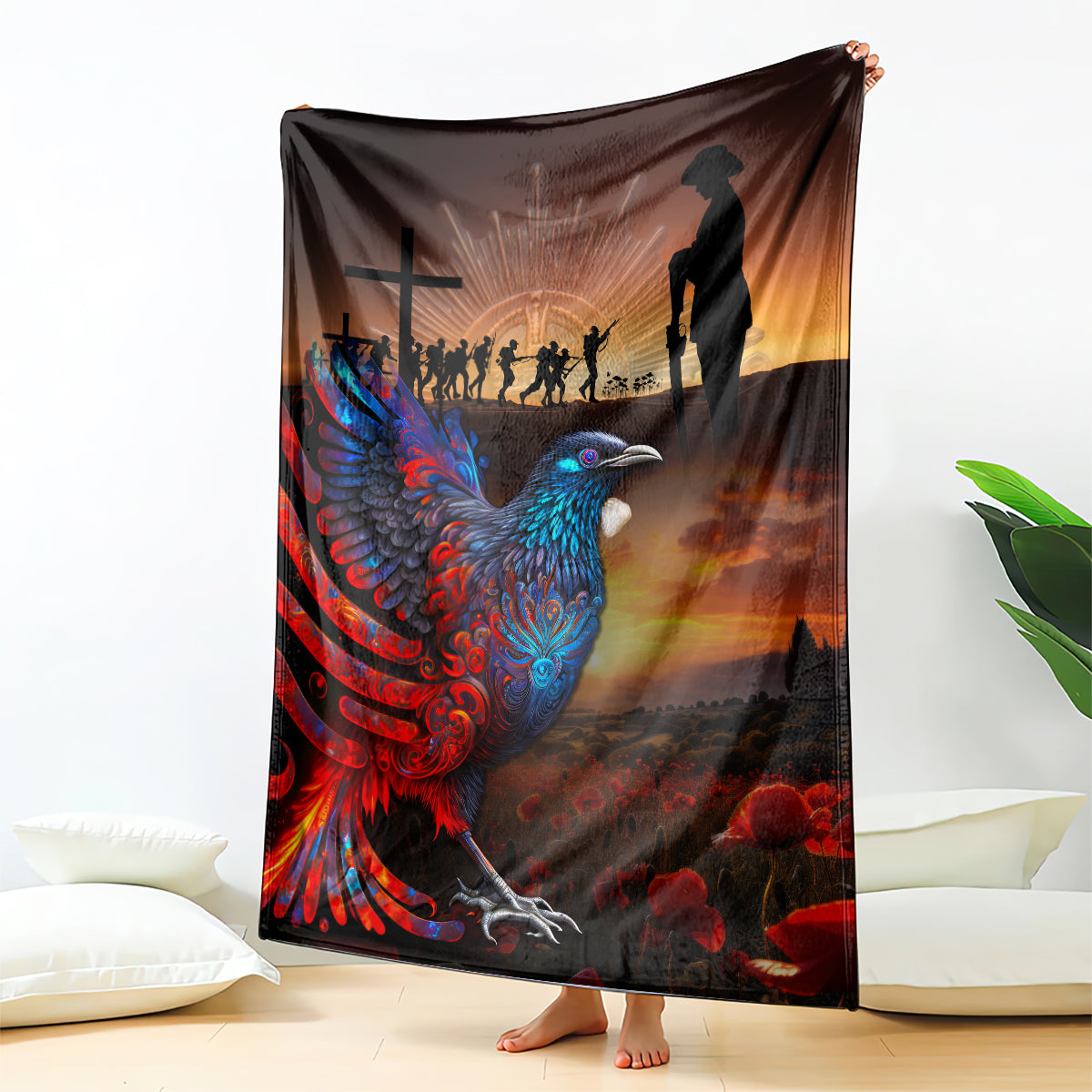 New Zealand Tui Bird Soldier ANZAC Blanket Lest We Forget LT03