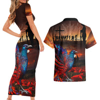 New Zealand Tui Bird Soldier ANZAC Couples Matching Short Sleeve Bodycon Dress and Hawaiian Shirt Lest We Forget LT03