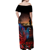 New Zealand Tui Bird Soldier ANZAC Off Shoulder Maxi Dress Lest We Forget LT03
