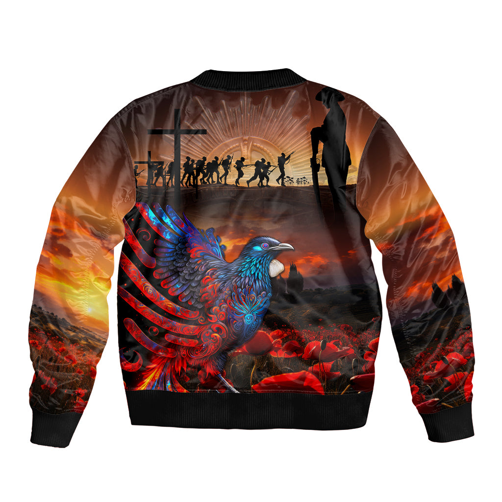 New Zealand Tui Bird Soldier ANZAC Sleeve Zip Bomber Jacket Lest We Forget LT03