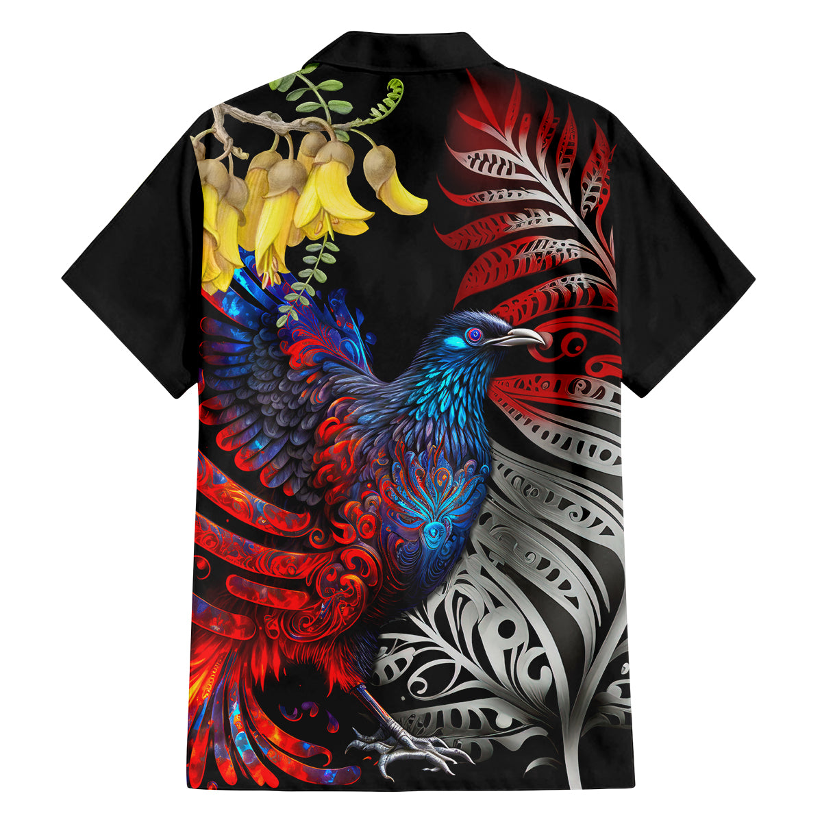 New Zealand Kohwhai Tui Bird Family Matching Off Shoulder Short Dress and Hawaiian Shirt Silver Fern Version LT03 - Polynesian Pride