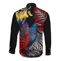 New Zealand Kohwhai Tui Bird Long Sleeve Button Shirt Silver Fern Version LT03 - Polynesian Pride