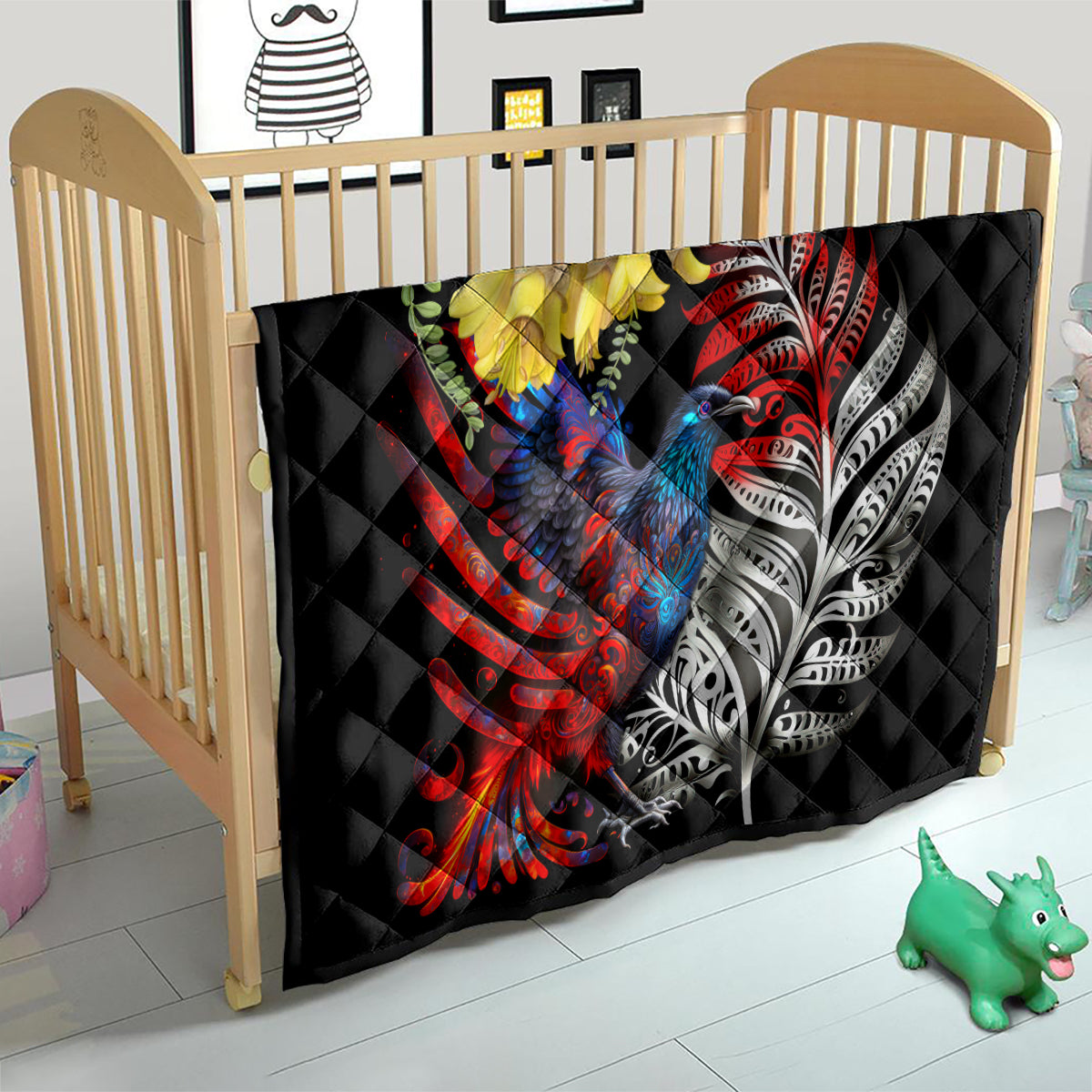 New Zealand Kohwhai Tui Bird Quilt Silver Fern Version LT03 - Polynesian Pride