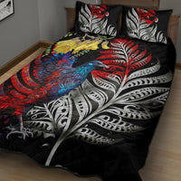 New Zealand Kohwhai Tui Bird Quilt Bed Set Silver Fern Version LT03 - Polynesian Pride