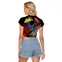 New Zealand Kohwhai Tui Bird Raglan Cropped T Shirt Silver Fern Version LT03 - Polynesian Pride