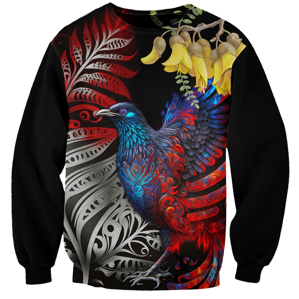 New Zealand Kohwhai Tui Bird Sweatshirt Silver Fern Version LT03 Unisex Black - Polynesian Pride