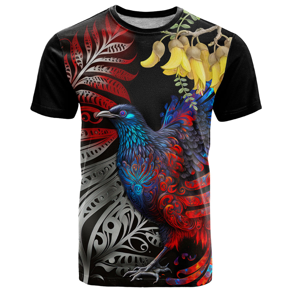 New Zealand Kohwhai Tui Bird T Shirt Silver Fern Version LT03 Black - Polynesian Pride