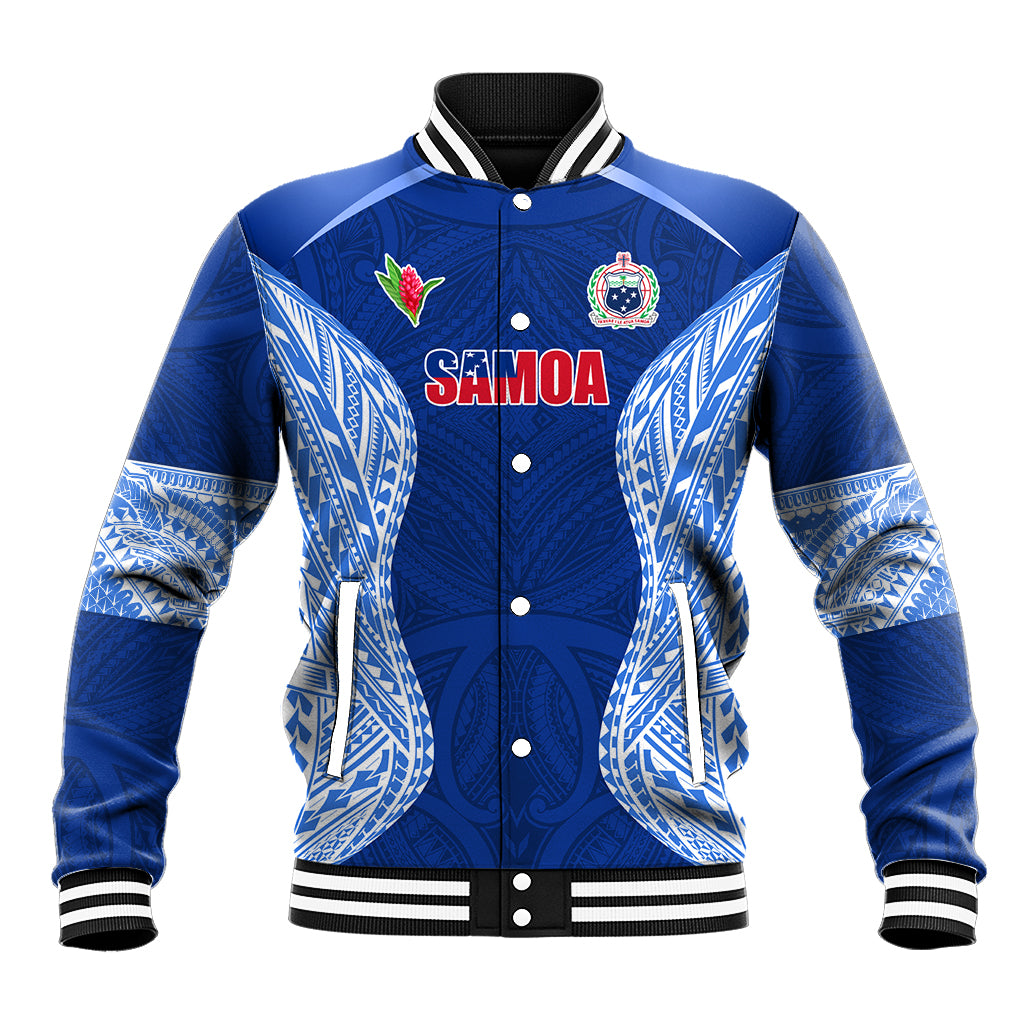 Custom Manu Samoa Rugby Baseball Jacket Polynesian Tattoo LT03 Unisex Blue - Polynesian Pride