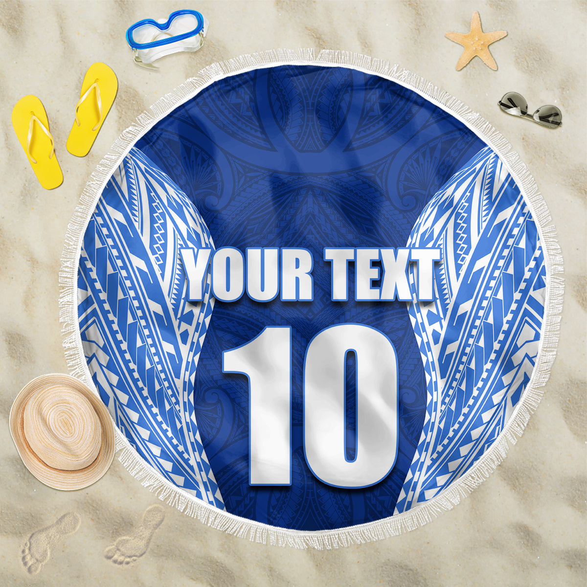 Custom Manu Samoa Rugby Beach Blanket Polynesian Tattoo LT03 One Size 150cm Blue - Polynesian Pride