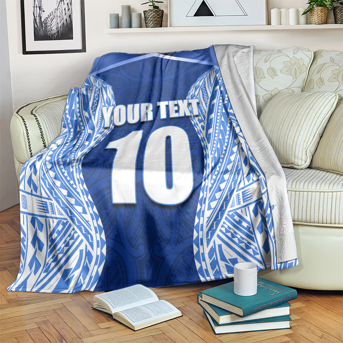 Custom Manu Samoa Rugby Blanket Polynesian Tattoo LT03 Blue - Polynesian Pride
