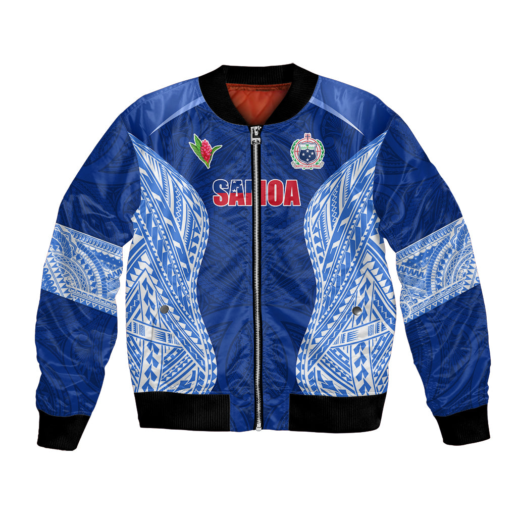 Custom Manu Samoa Rugby Bomber Jacket Polynesian Tattoo LT03 Unisex Blue - Polynesian Pride