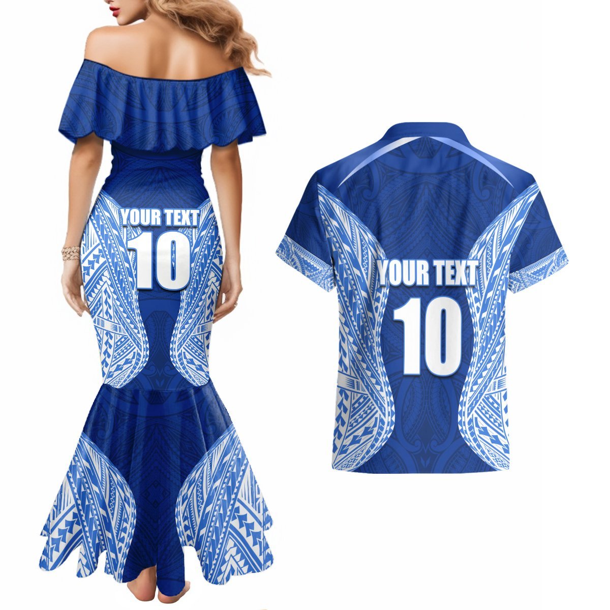 Custom Manu Samoa Rugby Couples Matching Mermaid Dress and Hawaiian Shirt Polynesian Tattoo LT03 - Polynesian Pride