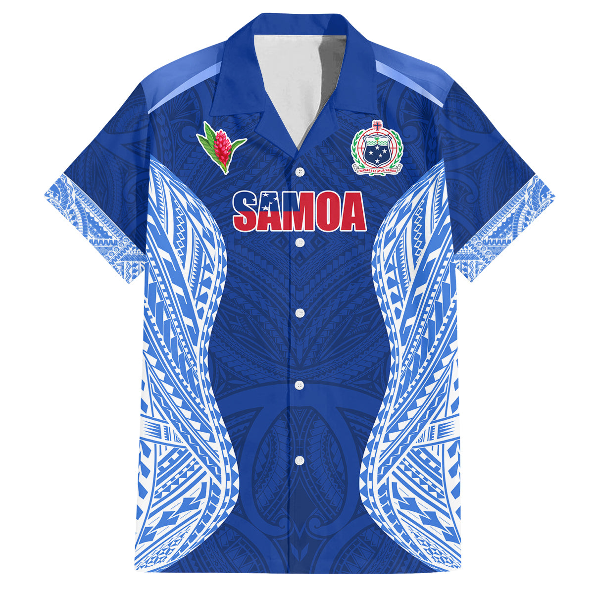 Custom Manu Samoa Rugby Family Matching Long Sleeve Bodycon Dress and Hawaiian Shirt Polynesian Tattoo LT03 Dad's Shirt - Short Sleeve Blue - Polynesian Pride