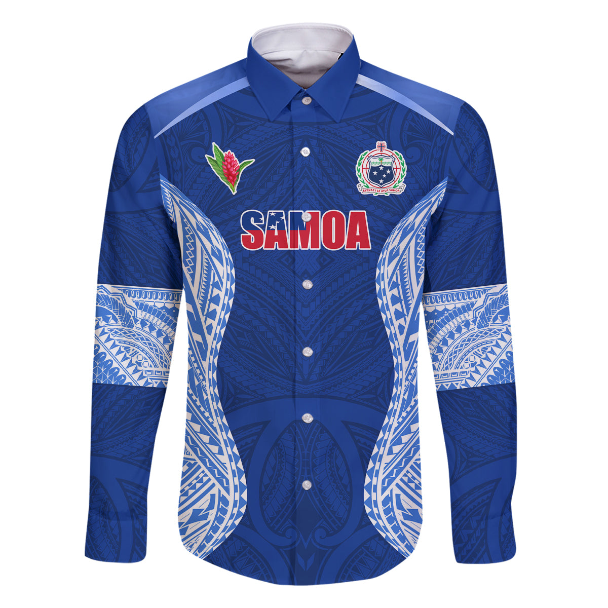 Custom Manu Samoa Rugby Family Matching Long Sleeve Bodycon Dress and Hawaiian Shirt Polynesian Tattoo LT03 Dad's Shirt - Long Sleeve Blue - Polynesian Pride