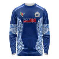 Custom Manu Samoa Rugby Long Sleeve Shirt Polynesian Tattoo LT03 Unisex Blue - Polynesian Pride