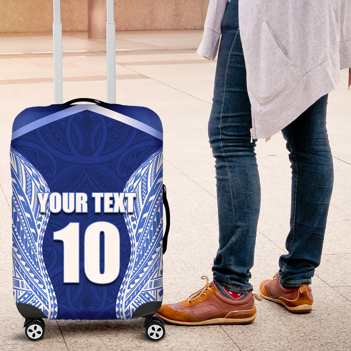 Custom Manu Samoa Rugby Luggage Cover Polynesian Tattoo LT03 Blue - Polynesian Pride