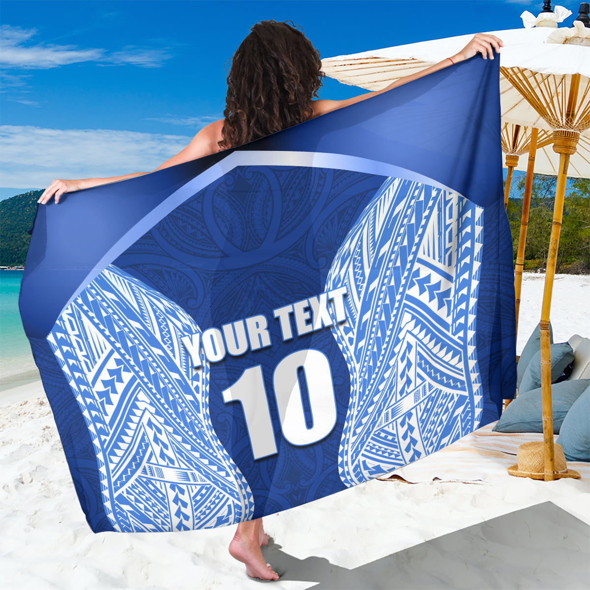 Custom Manu Samoa Rugby Sarong Polynesian Tattoo LT03 One Size 44 x 66 inches Blue - Polynesian Pride