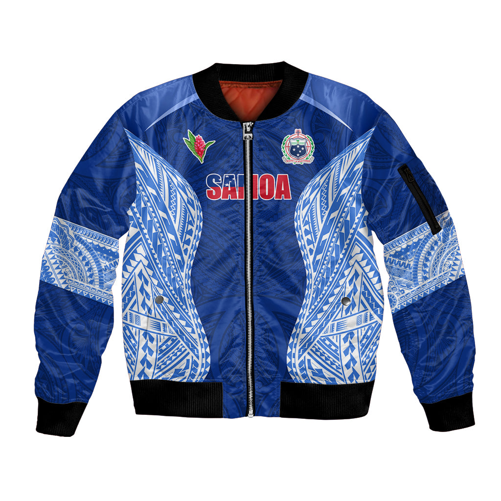 Custom Manu Samoa Rugby Sleeve Zip Bomber Jacket Polynesian Tattoo LT03 Unisex Blue - Polynesian Pride