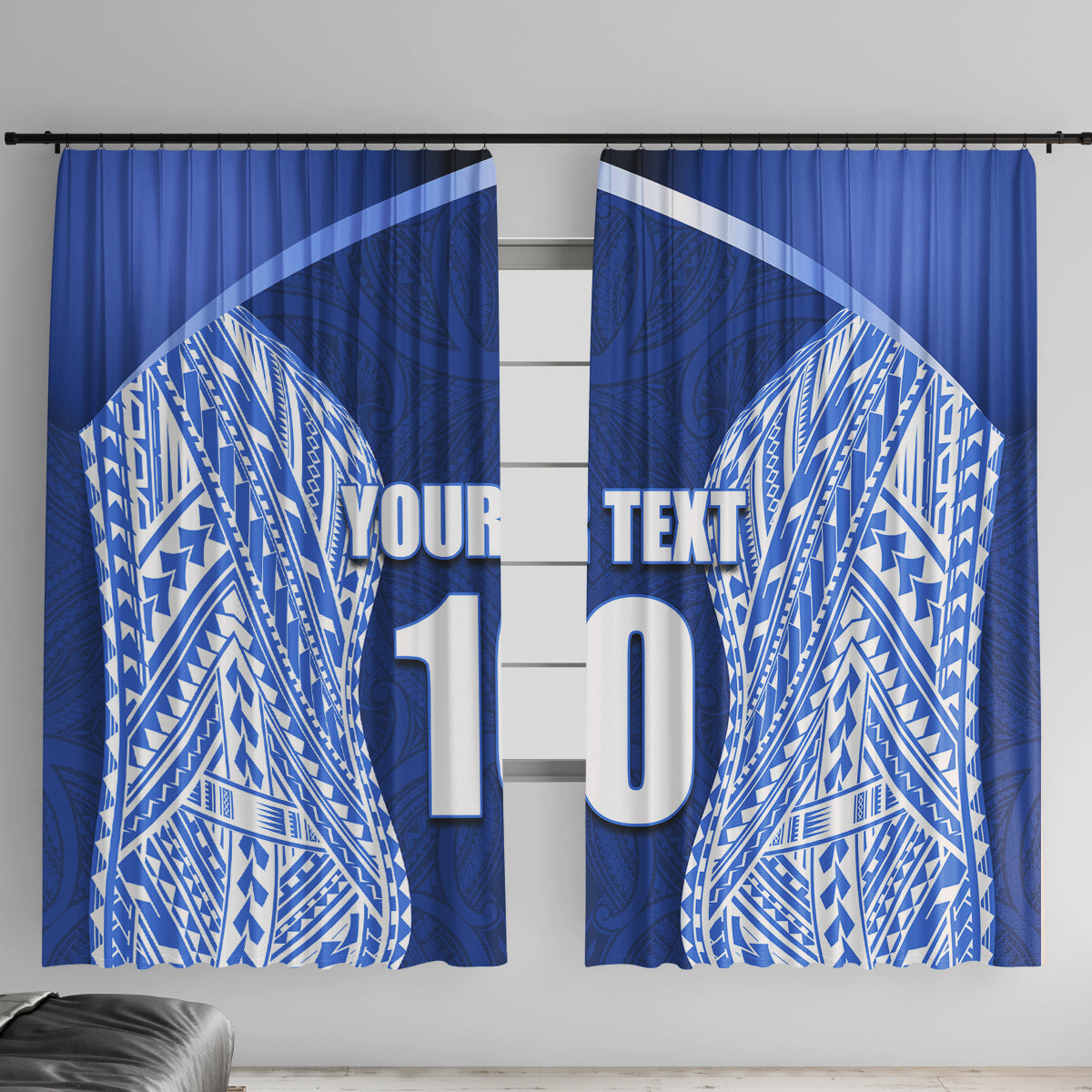 Custom Manu Samoa Rugby Window Curtain Polynesian Tattoo LT03 With Hooks Blue - Polynesian Pride