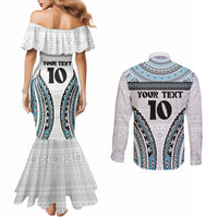 Custom Flying Fijians Rugby Couples Matching Mermaid Dress and Long Sleeve Button Shirt Tapa Tribal Cloth LT03 - Polynesian Pride