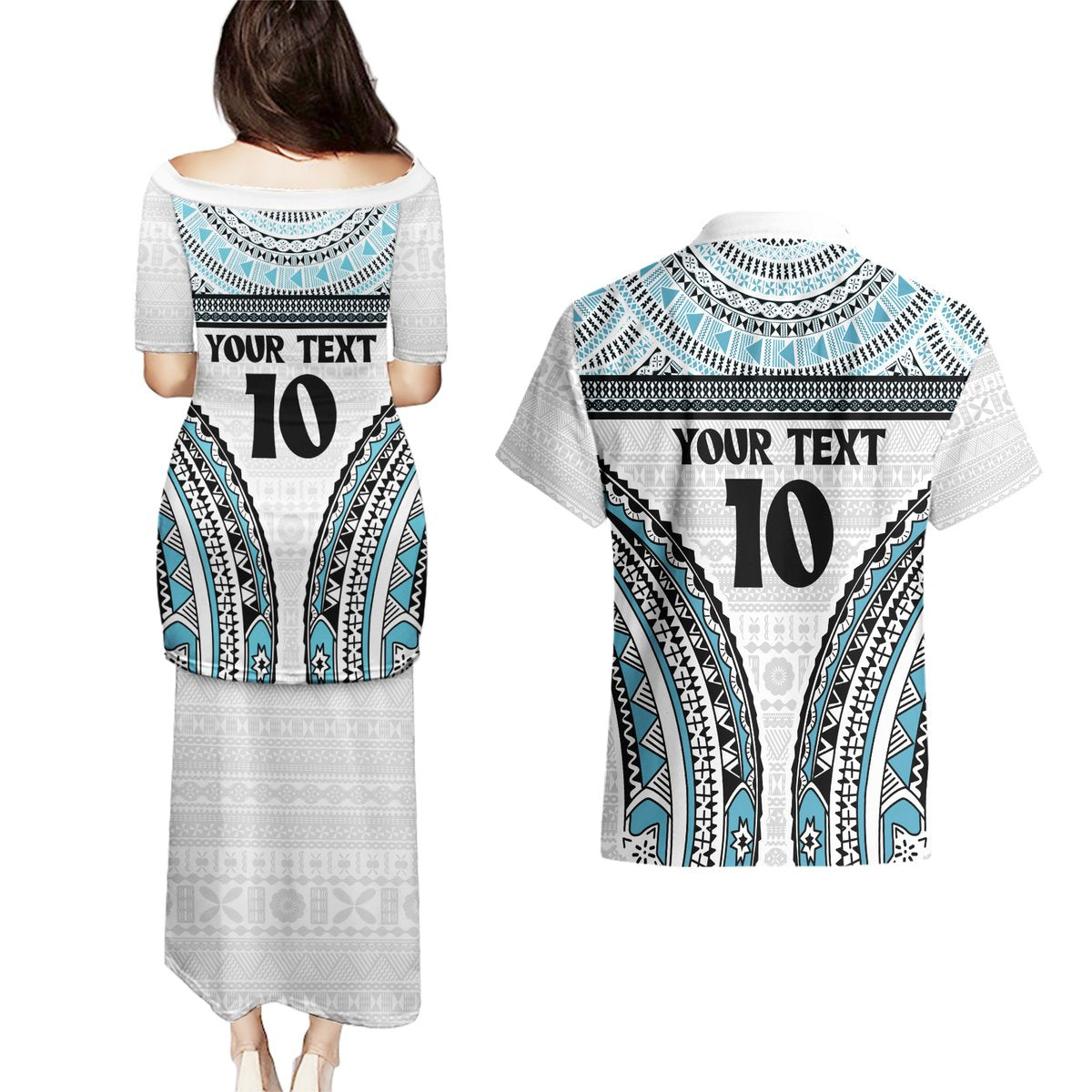 Custom Flying Fijians Rugby Couples Matching Puletasi and Hawaiian Shirt Tapa Tribal Cloth LT03 - Polynesian Pride