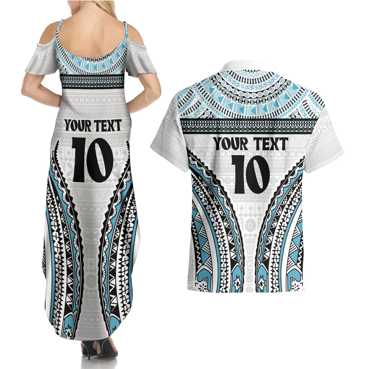 Custom Flying Fijians Rugby Couples Matching Summer Maxi Dress and Hawaiian Shirt Tapa Tribal Cloth LT03 - Polynesian Pride