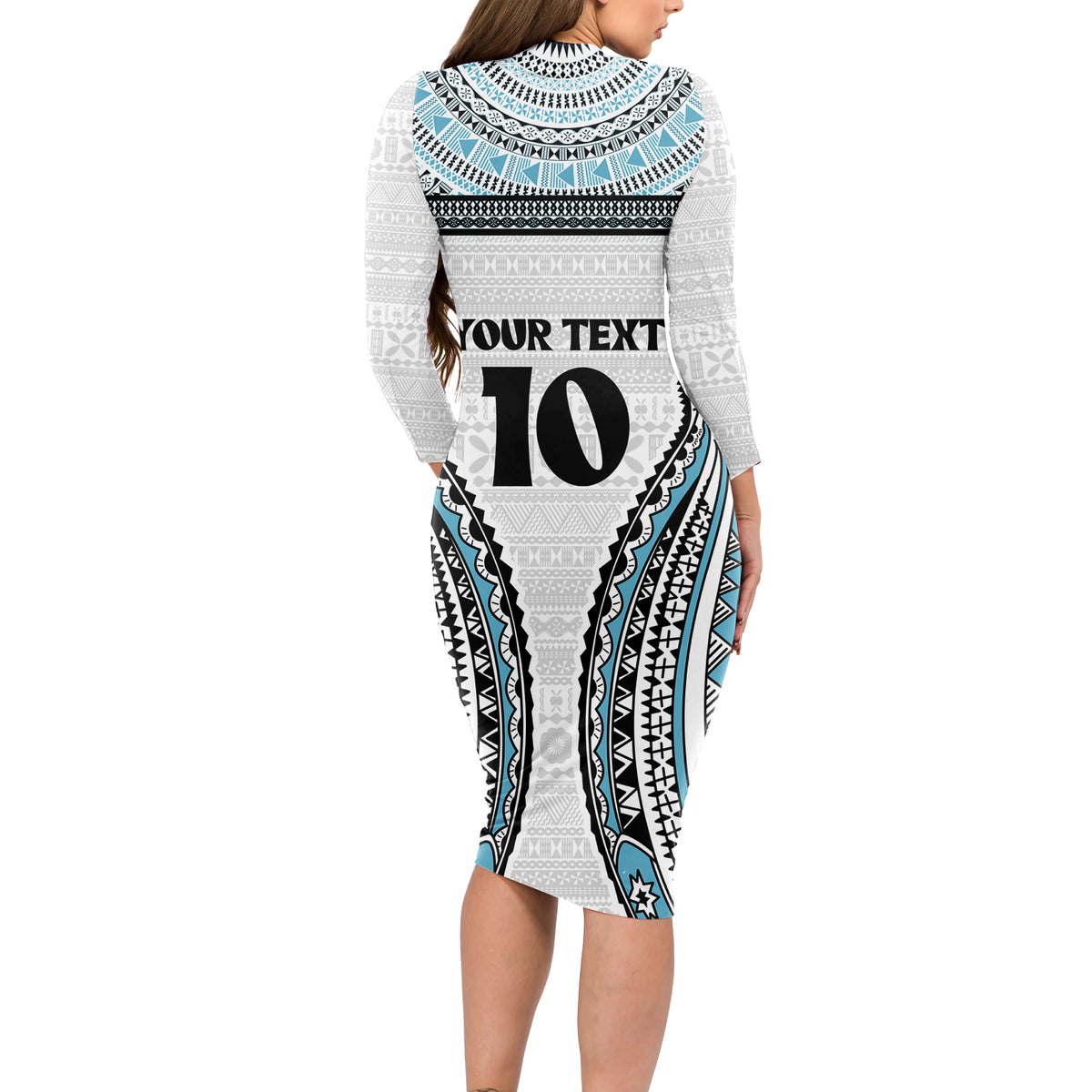 Custom Flying Fijians Rugby Long Sleeve Bodycon Dress Tapa Tribal Cloth LT03 - Polynesian Pride