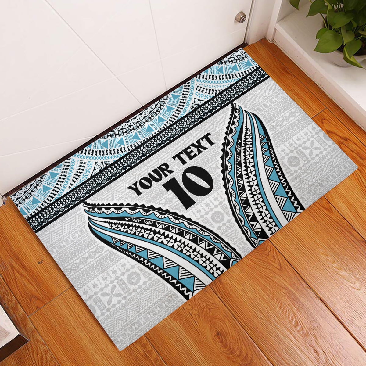 Custom Flying Fijians Rugby Rubber Doormat Tapa Tribal Cloth