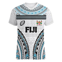 Custom Flying Fijians Rugby Women V Neck T Shirt Tapa Tribal Cloth LT03 Female White - Polynesian Pride