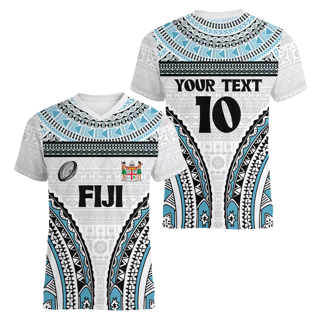Custom Flying Fijians Rugby Women V Neck T Shirt Tapa Tribal Cloth LT03 - Polynesian Pride