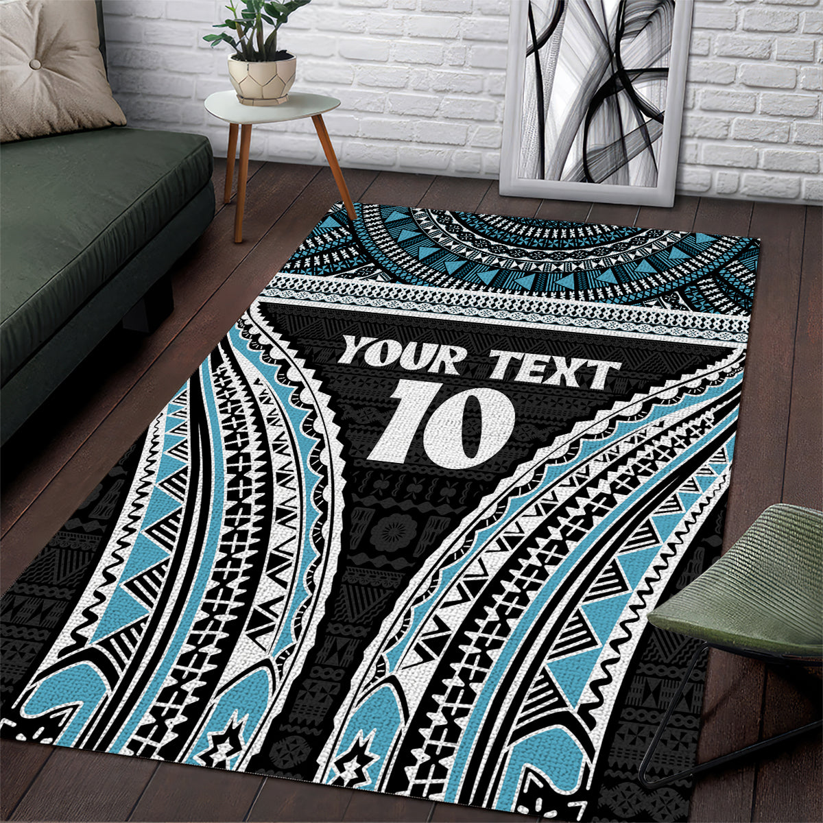 Custom Flying Fijians Rugby Area Rug Tapa Tribal Cloth Black Color