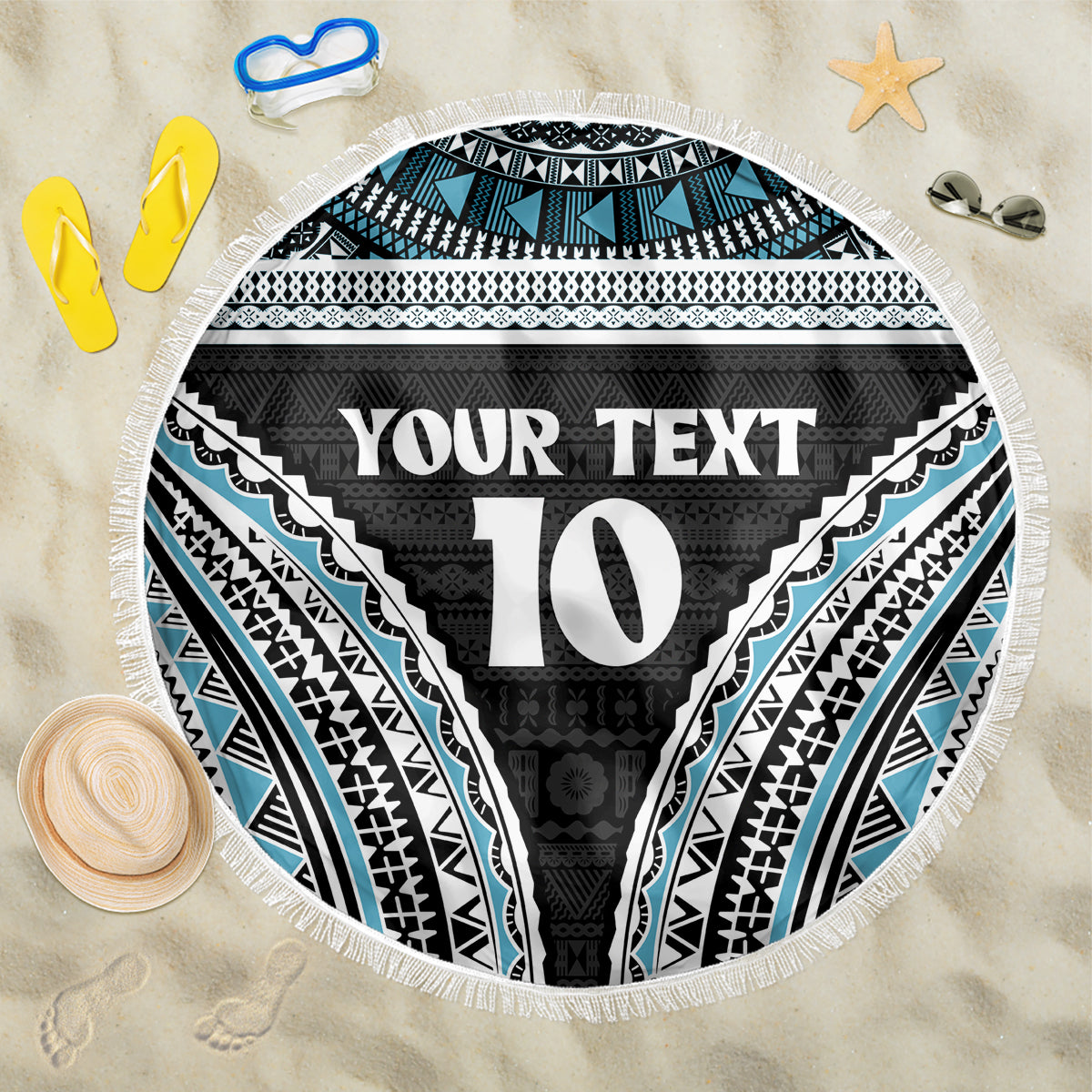 Custom Flying Fijians Rugby Beach Blanket Tapa Tribal Cloth Black Color LT03 One Size 150cm Black - Polynesian Pride
