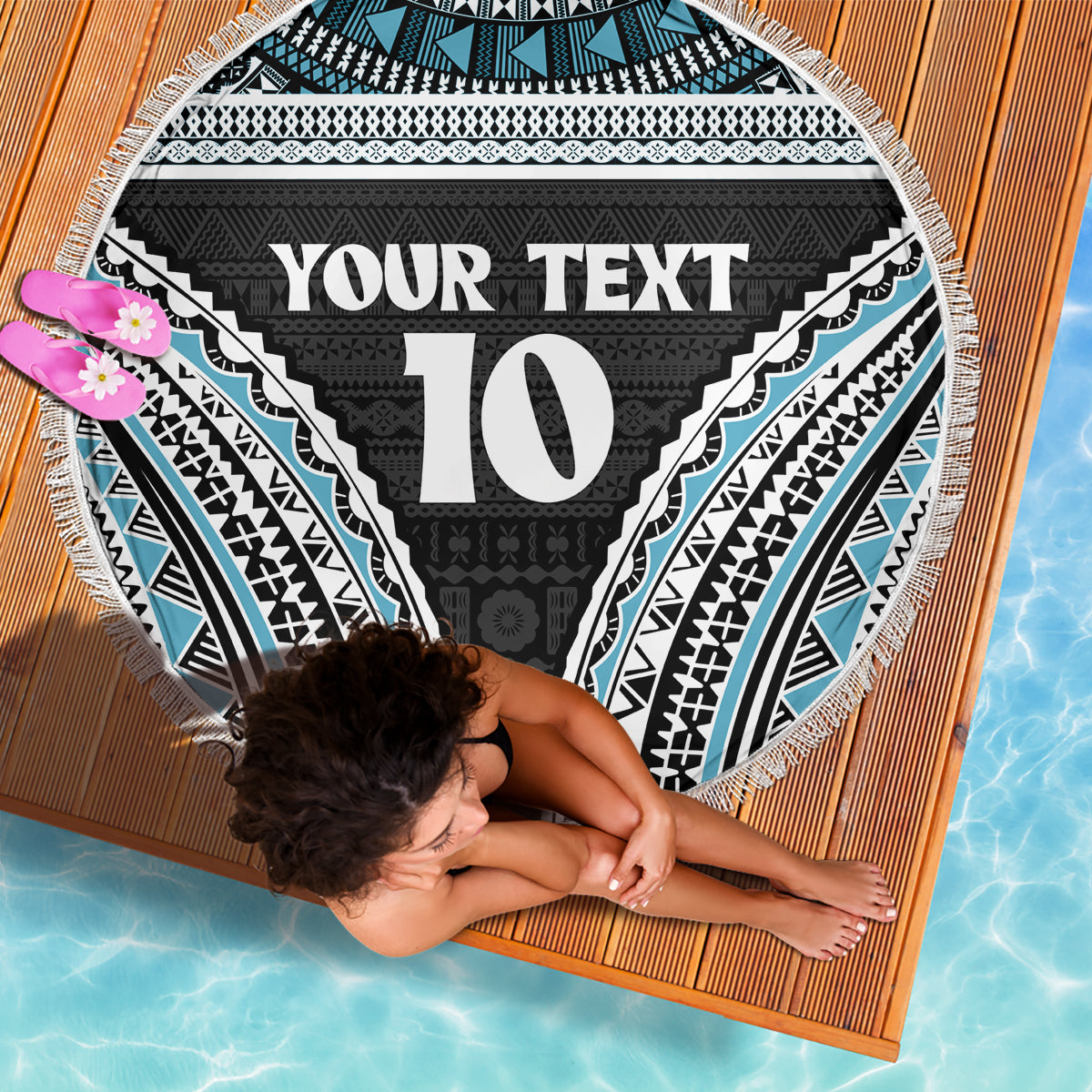 Custom Flying Fijians Rugby Beach Blanket Tapa Tribal Cloth Black Color LT03 - Polynesian Pride