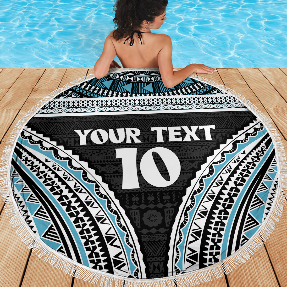Custom Flying Fijians Rugby Beach Blanket Tapa Tribal Cloth Black Color LT03 - Polynesian Pride