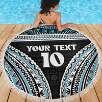 Custom Flying Fijians Rugby Beach Blanket Tapa Tribal Cloth Black Color LT03 - Polynesian Pride