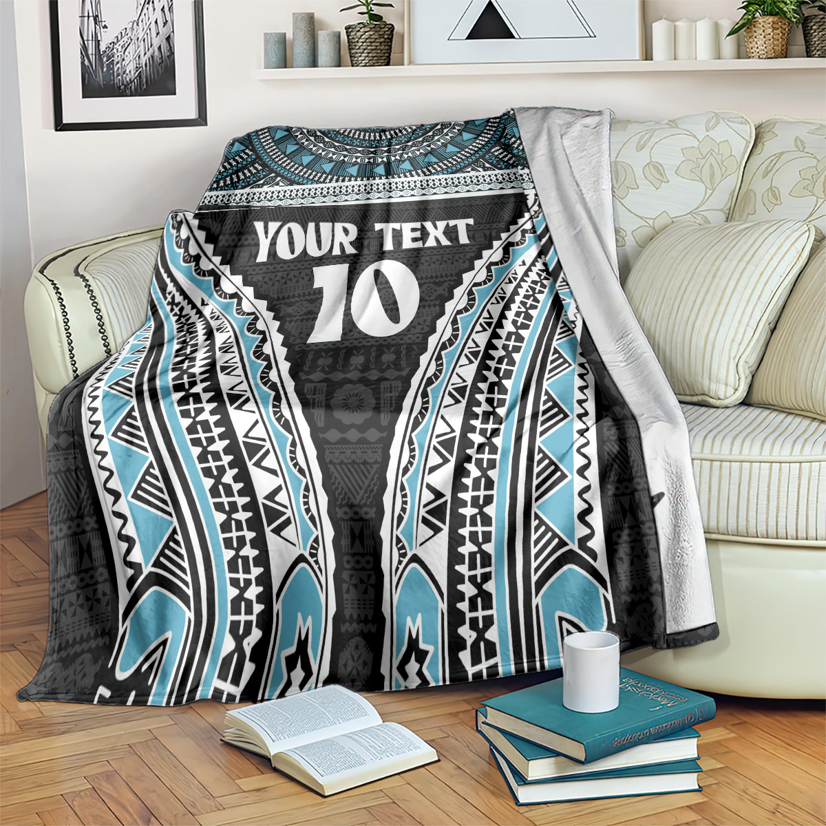 Custom Flying Fijians Rugby Blanket Tapa Tribal Cloth Black Color LT03 Black - Polynesian Pride