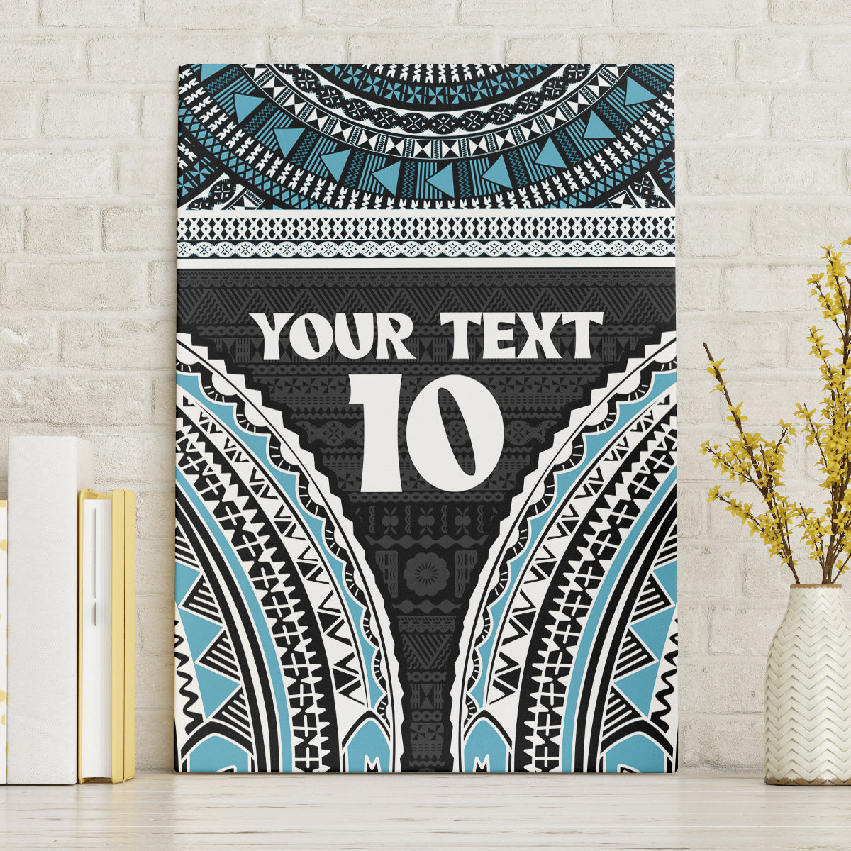 Custom Flying Fijians Rugby Canvas Wall Art Tapa Tribal Cloth Black Color LT03 Without Frame Black - Polynesian Pride