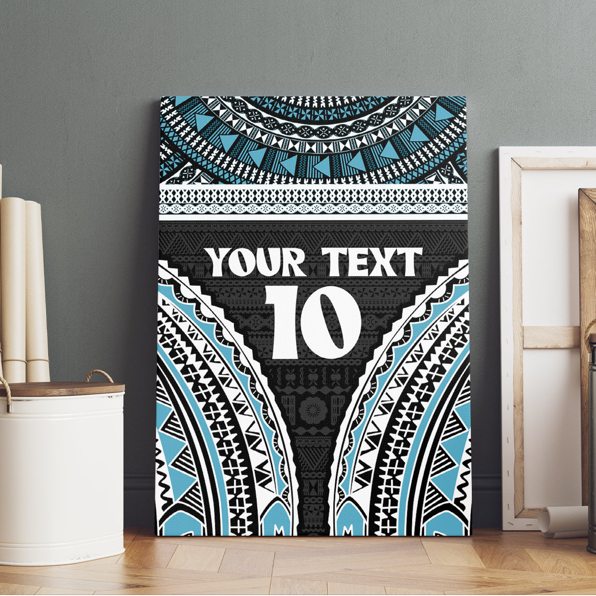 Custom Flying Fijians Rugby Canvas Wall Art Tapa Tribal Cloth Black Color