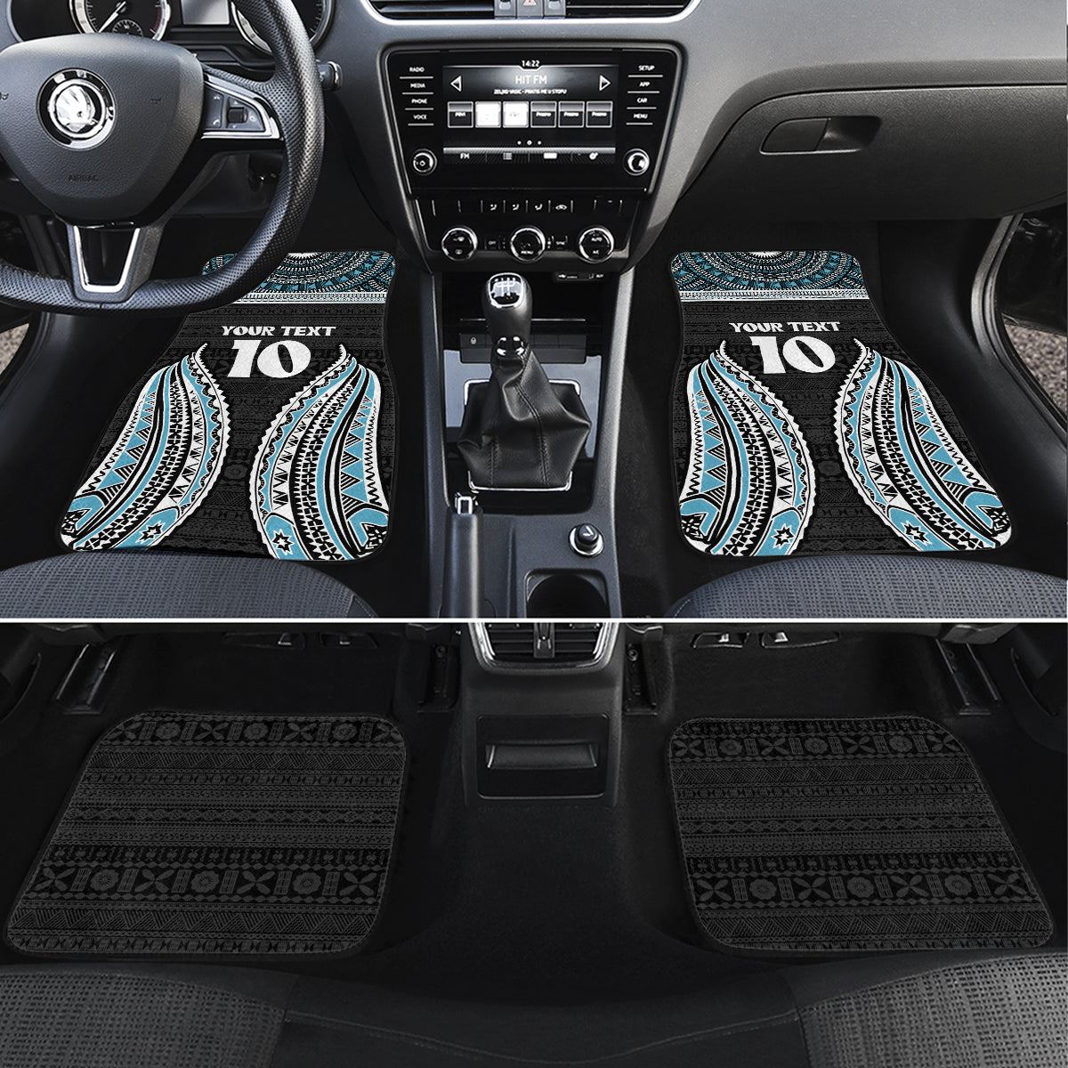 Custom Flying Fijians Rugby Car Mats Tapa Tribal Cloth Black Color LT03 Set 4pcs Black - Polynesian Pride