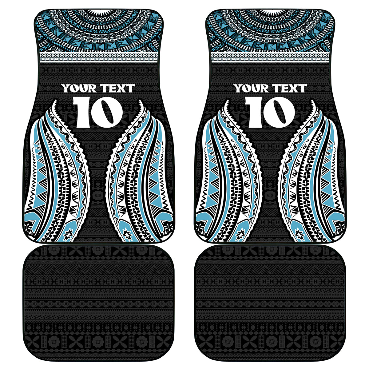 Custom Flying Fijians Rugby Car Mats Tapa Tribal Cloth Black Color